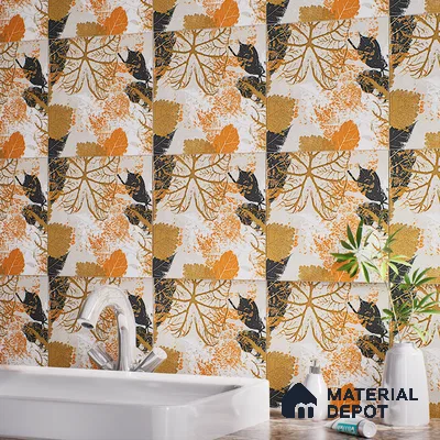Floral Wall Tile TL 07248 B Plana 8002 GLM (Gold) 1 ft x 1 ft Ceramic Matte Finish - 9 mm  | 2 mm Spacer is Mandatory | Please Expect a Slight Variation of Pattern (Sample)